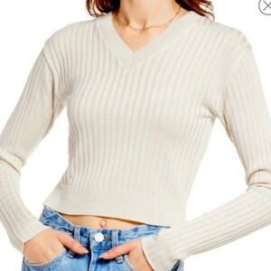 BP NEW Crop ribbed v neck sweater XS